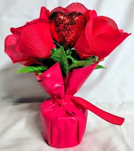 Weighted Decoration With Sparkling Heart & Red Roses New - Picture 1 of 1