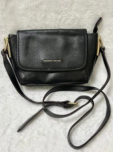 Antonio Melani Purse Black Leather Rolled Edge Crossbody Shoulder Bag Capsule - Picture 1 of 24