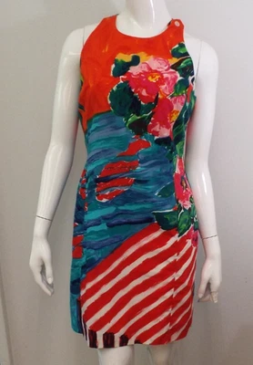 Vestido Ralph Lauren Multicolor Años 90 De Colección Talla 10 Algodón Rojo Azul Verde Tropical Foto 1 de 4