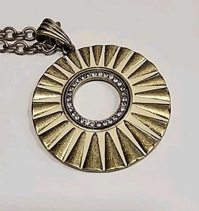 Lia Sophia Lumen Necklace Antiqued Gold Tone Chain Circular Sunburst Pendant - Picture 1 of 10