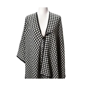 Marc New York Houndstooth Cape Shawl Poncho One Size Black White Festival - Picture 1 of 5