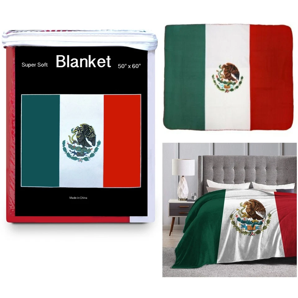 New Mexican Flag Fleece Blanket 5 Ft X 4.2 Ft. for Mexican Bandera Cobija Throw - Image 1 of 1