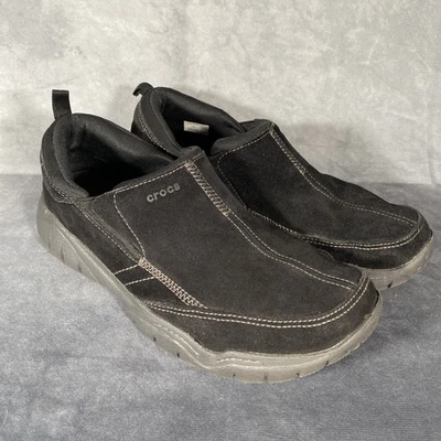 Crocs Swiftwater Hombres 10 Negro Gamuza Cuero Zapatos Mocasines Sin Cordones Informales Cómodos Foto 1 de 4