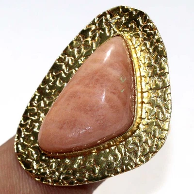 Golden Plated Orange Aventurine Ethnic Ring Handmade Jewelry Size US 9 GW - Image 1 of 3