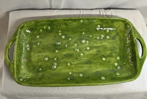 Studio Art Keramik grün gesprenkelte Glasur Serviertablett V147 - Bild 1 von 6