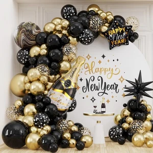 Happy New Year Party Decorations - 130pcs Black and Glod Balloon Garlands Arc... - Bild 1 von 6