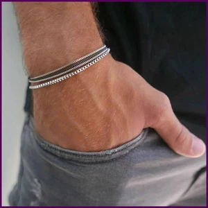 4Pcs/Set Stainless Steel Adjustable Box Chain Bracelets for Men Simple Vintage - Picture 1 of 24