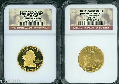 2007-W $10 GOLD SPOUSE JEFFERSON 's Liberty NGC PR70 PF70 & MS70 2-Coins SET !!! - Image 1 of 2