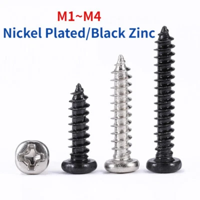 HUIRUIXIN Nickel Plated/Black Zinc Cross Phillips Round Pan Head Self Tapping Screw M1-M4