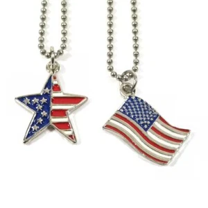 USA Flag Pendant, USA Flag Star Pendant Necklace 2 Pieces New With Ball Chain - Picture 1 of 3