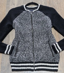 American Eagle Sweater Jacket Womens XS Gray Black Letterman Full Zip Preppy - Picture 1 of 8
