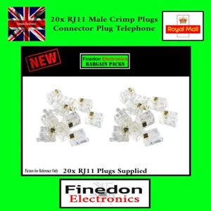 20 PCS RJ11 Male Crimp Connectors Plug Telephone - Picture 1 of 2