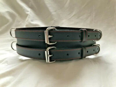 ANITA'S FLOWERS Bondage Waist Belt Black Leather UK Handmade 3 Inch Wide BDSM Fetish 28-35.5"