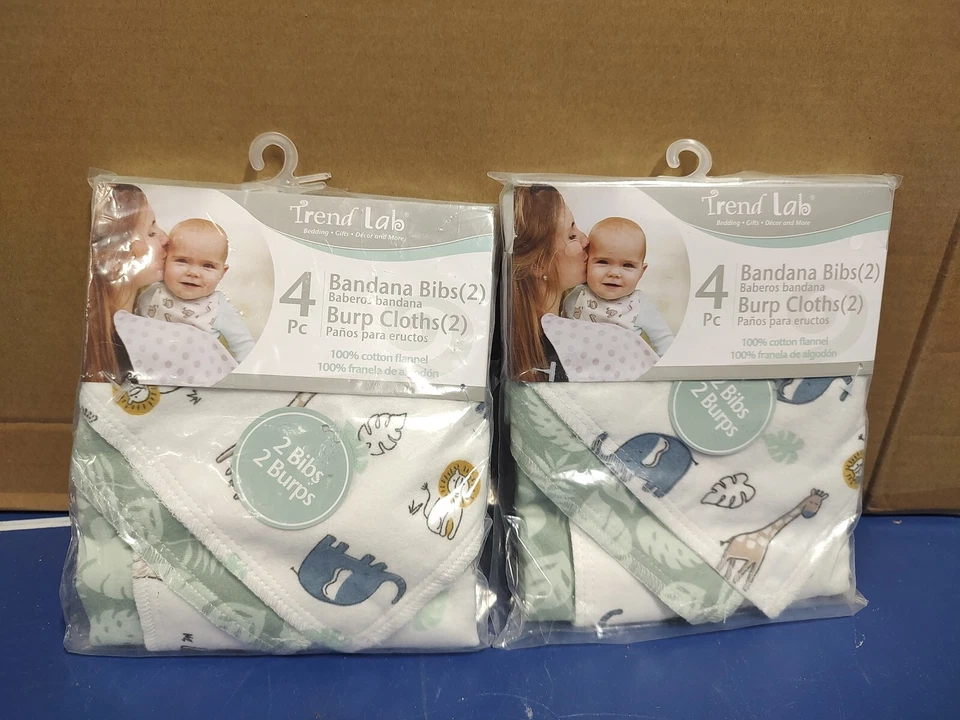 Juego de 2 paños Ea Trend Lab, babero y eructo, 2 baberos bandana 2 paños para eructar, (4 de ea) Foto 1 de 4