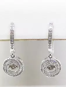 10k 4.3g White Gold Diamond Huggie Dangle Illusion Iris Eye Unique Earrings - Picture 1 of 8