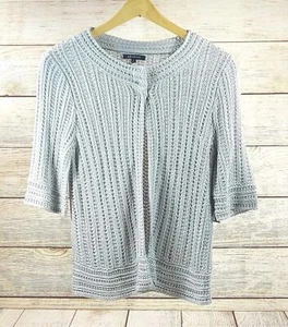 Anne Klein Gray Cardigan 100% Rayon Graystone Knitted Blouse Top Short Sleeves S - Picture 1 of 12
