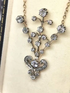 Antique Victorian 2.80ct Certified Diamond Necklace 12ct Yellow Gold, Silver Set - Picture 1 of 24