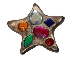 Don-Lin silberfarben gebürstet juweliert Strass Stern Anhänger rustikales Mosaik signiert - Bild 1 von 8