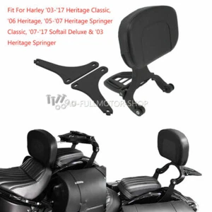 Black Multi-Purpose Driver & Passenger Backrest Fit For Harley Heritage 2003-17 - Picture 1 of 9