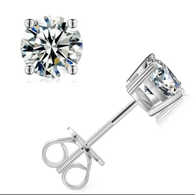 1.00 Carat 5mm Round Colorless Moissanite Earrings Screw Back D Color - Image 1 of 4