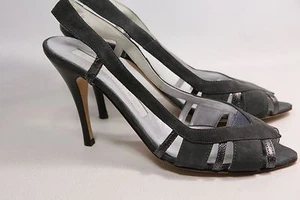 Carmen Ho Slingback Strappy Heels Gray Suede & Stingray Leather 38/7.5 Italy - Bild 1 von 12