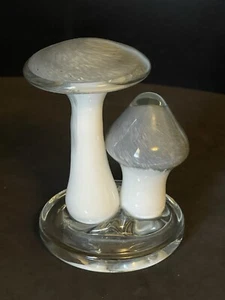 Murano Blown Cased Glass Double Mushroom Gray And White Vintage MCM - Picture 1 of 7