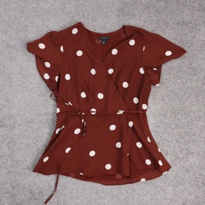 Women's Ann Taylor Loft Polka Dots Petite OOP Brown Short Sleeve Tie Blouse - Picture 1 of 10