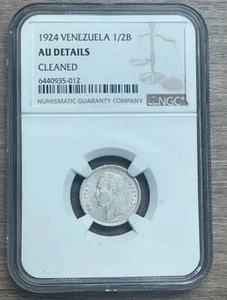 1924 VENEZUELA, 1/2 Bolivar AU Details, Silver Coin NGC BOLIVAR FREEMASON - Picture 1 of 2