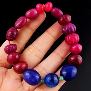 Top Class 230 Cts Red Ruby & Onyx Beaded Stretchable Awesome Bracelet VK 76 E582 - Picture 1 of 2