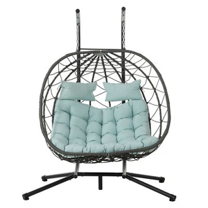 2 Persons Egg Chair with Stand Indoor Outdoor Swing Chair Patio Wicker Hanging E - Picture 1 of 12