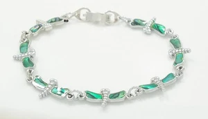 Gorgeous Dragonfly Bracelet OR Anklet Paua Shell Inlay Choose Size - Picture 1 of 6