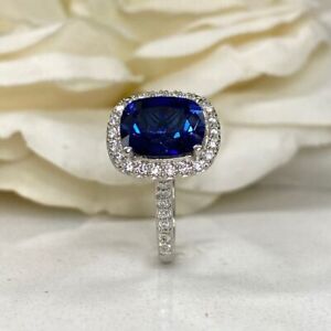 Natural Diamond 0.40 Carat Women Wedding Ring 18k White Gold Band Blue Sapphire
