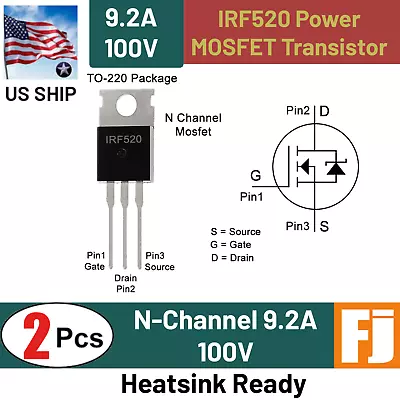 2x IRF520 IRF520N NPN IR Power MOSFET Transistor TO-220 9.2A 100V | US Ship - Image 1 of 4