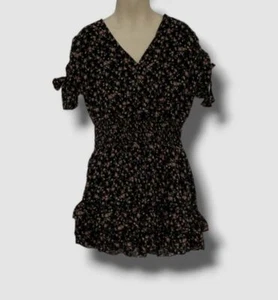 $90 Flowers By Zoe Girl's Black Short Sleeve Floral Dress Size M - Picture 1 of 3