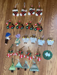 Vintage 23 Handmade Plastic Canvas Needlepoint Christmas Ornaments 3-D - Picture 1 of 7