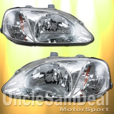 PARA HONDA CIVIC 99-00 LENTE TRANSPARENTE ESTILO OE CARCASA CROMADA PAR DE FAROS Foto 1 de 3