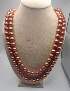 Retro Metallic Copper LUCITE/Acrylic 10 mm Bead Necklace Continuous 52" - Picture 1 of 5