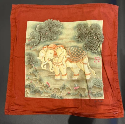 Vintage JIM THOMPSON 100% Cotton Cushion Cover Signed Circa 1960-1980 47cmSq New - Image 1 of 4