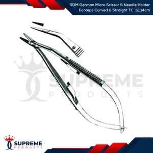 RDM German Micro Scissor & Needle Holder Forceps Curved & Straight TC 12,14 cm - Picture 1 of 5