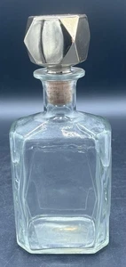 Vtg Clear Glass Liqueur Decanter Gold Corked Top - Picture 1 of 4