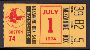 Boston Red Sox tcket stub vs Orioles July 1 1974 Mezzanine Box - Photo 1/1