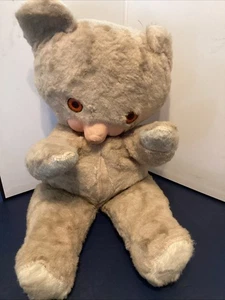 Vintage Rubber Face Teddy Bear Plush 1AS IS CONDITION MUSSING TIP OF NOSE 15” - Picture 1 of 7