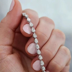 9Ct Lab Created Pear Cut Diamond Tennis 7.5 inch Bracelet 14K White Gold Plated - Picture 1 of 5