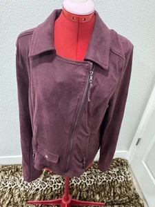 Anthropologie—Marrakech Burgandy Moto Jacket Suede Zip Stretch Size Large - Picture 1 of 6