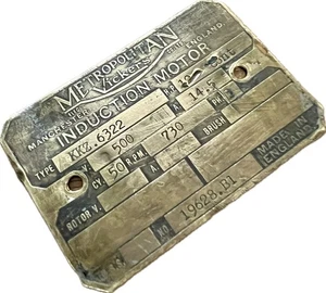 Vintage machine plate Plaque Advertising Sign Metropolitan Vickers Motors Trains - Picture 1 of 7