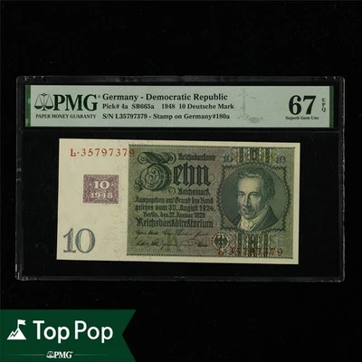 1948 Germany-Democratic Republic 10 Deutsche Mark Pick#4a PMG 67 EPQ UNC Top Pop - Image 1 of 4