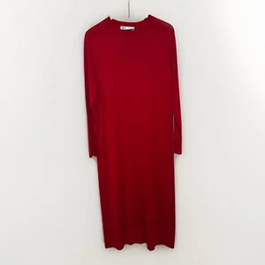 ZARA einfarbiges rotes Maxikleid Gr. Large rot Urlaub Viskose Strick Langarm Maxi - Bild 1 von 15