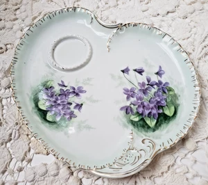 Antique H & C Haviland Limoges France Teacup Tray Plate Handpainted Violets Gold - Picture 1 of 9