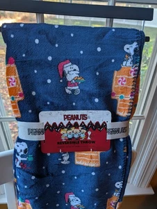 Snoopy Peanuts Doghouse Christmas Candy Cookies Reversible 50 x 70" Blue Blanket - Picture 1 of 5