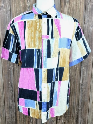 Banana Republic Abstract Shirt Linen Blend Button Up Colorful Slim Fit Mens XL - Image 1 of 4